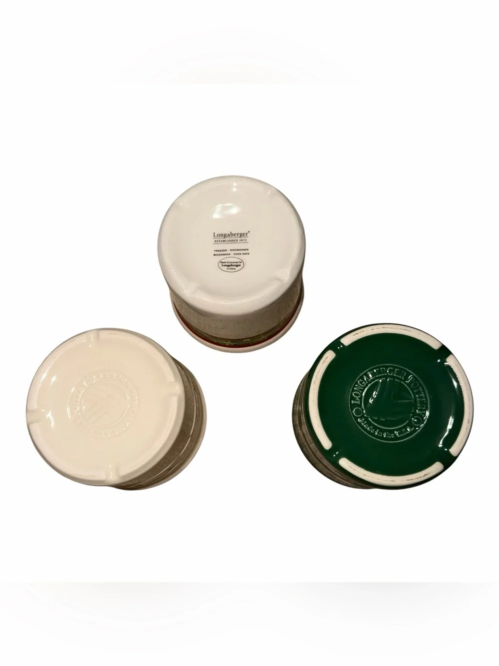 Longaberger Ceramic Ramekin Set in White, Green and Festive Trim